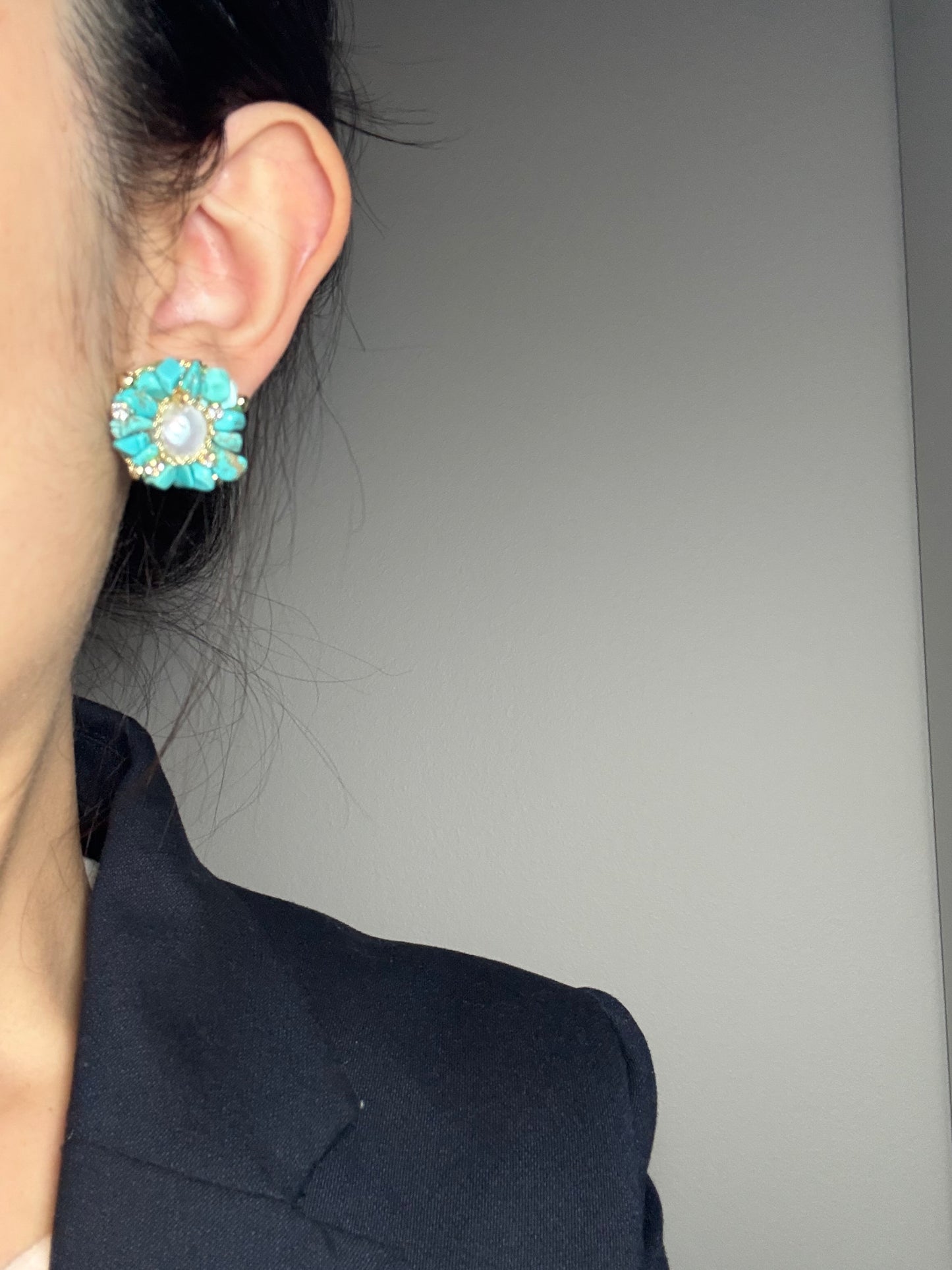 Boucles d'oreilles baroques en fleurs de turquoise
