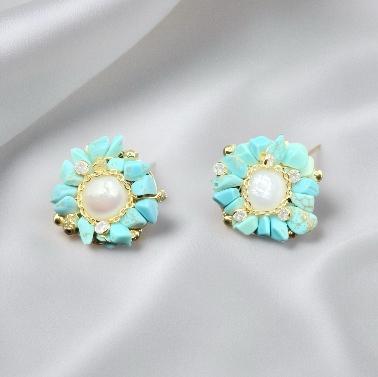 Boucles d'oreilles baroques en fleurs de turquoise