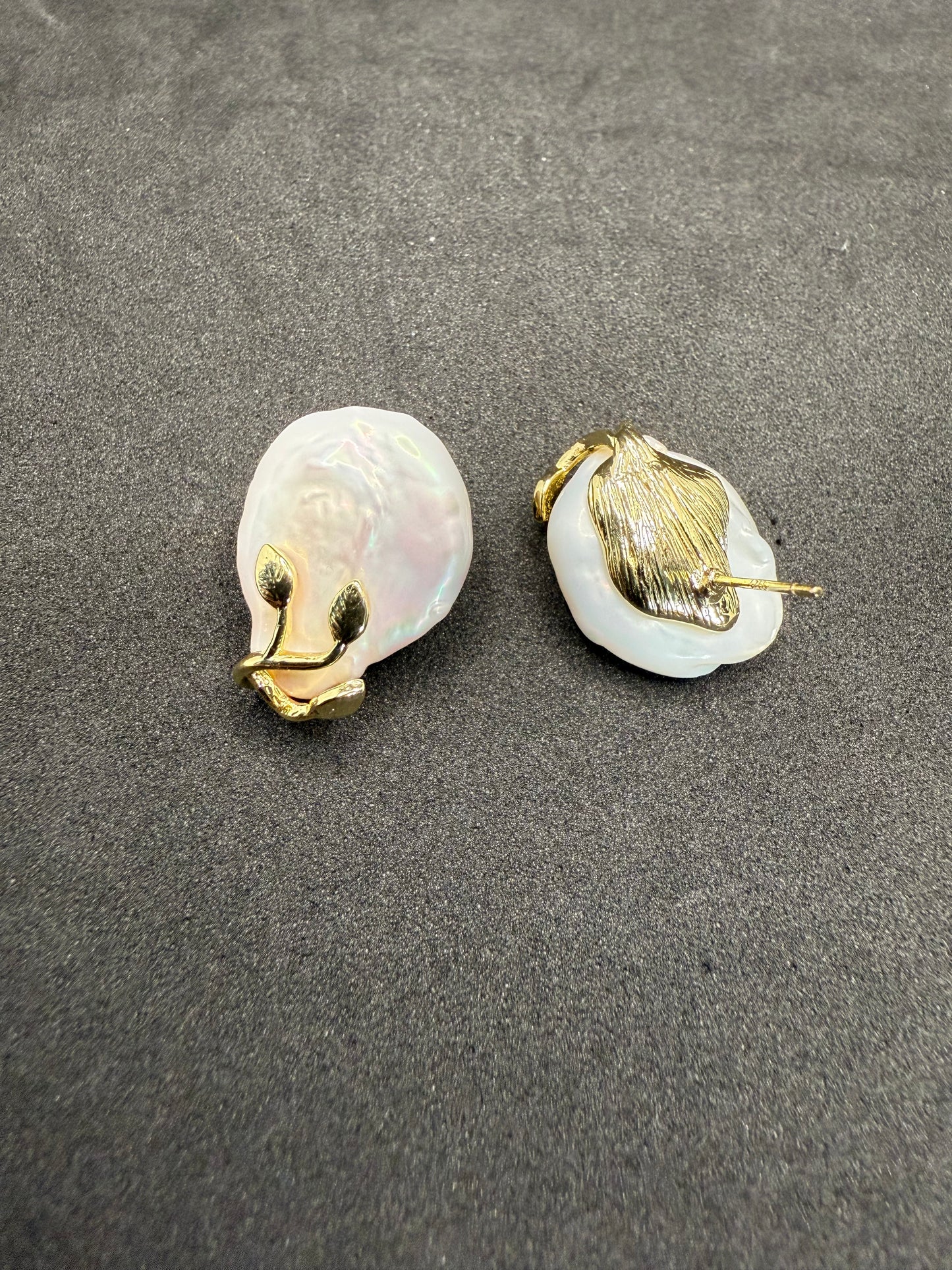Golden Leaf Baroque Pearl Earrings