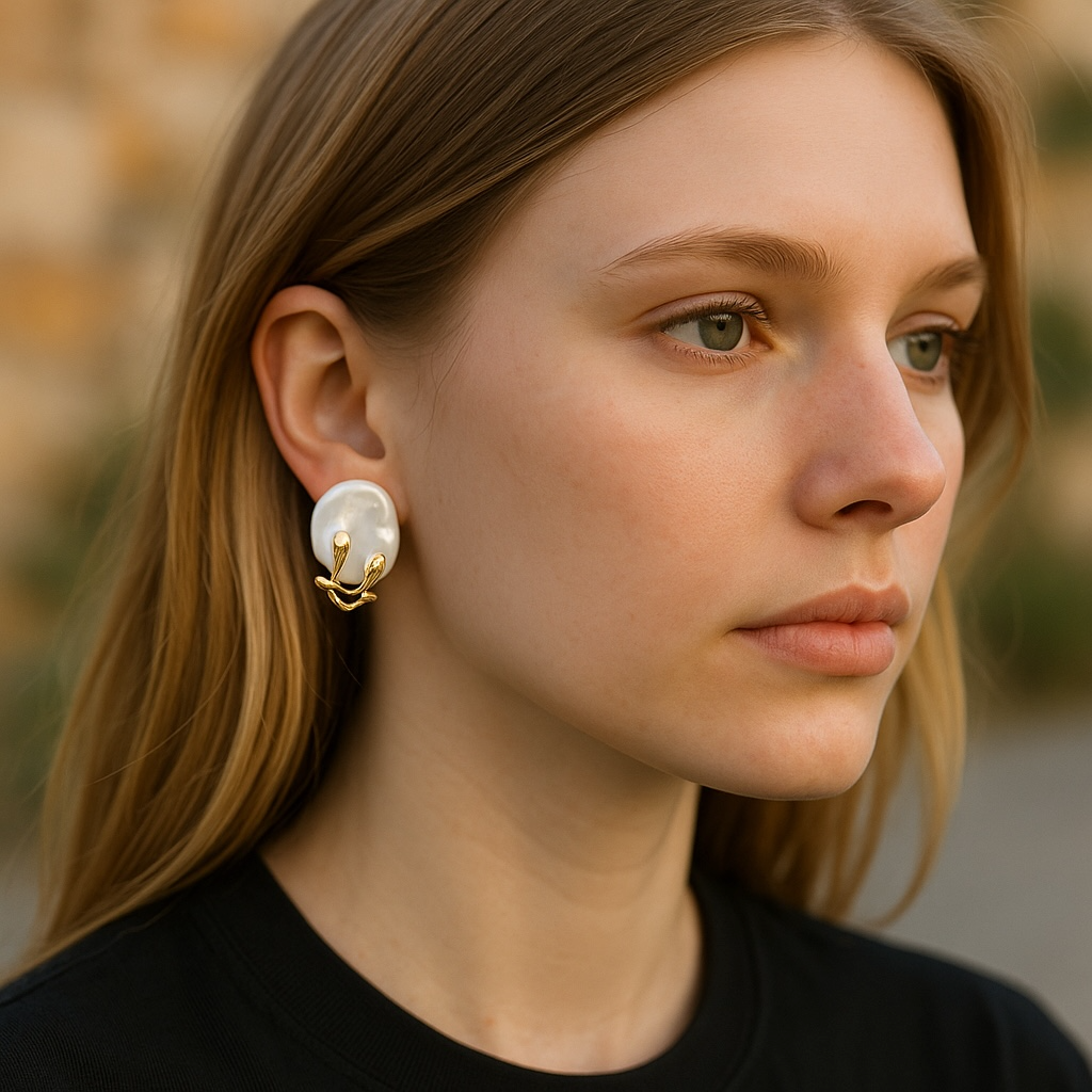 Golden Leaf Baroque Pearl Earrings
