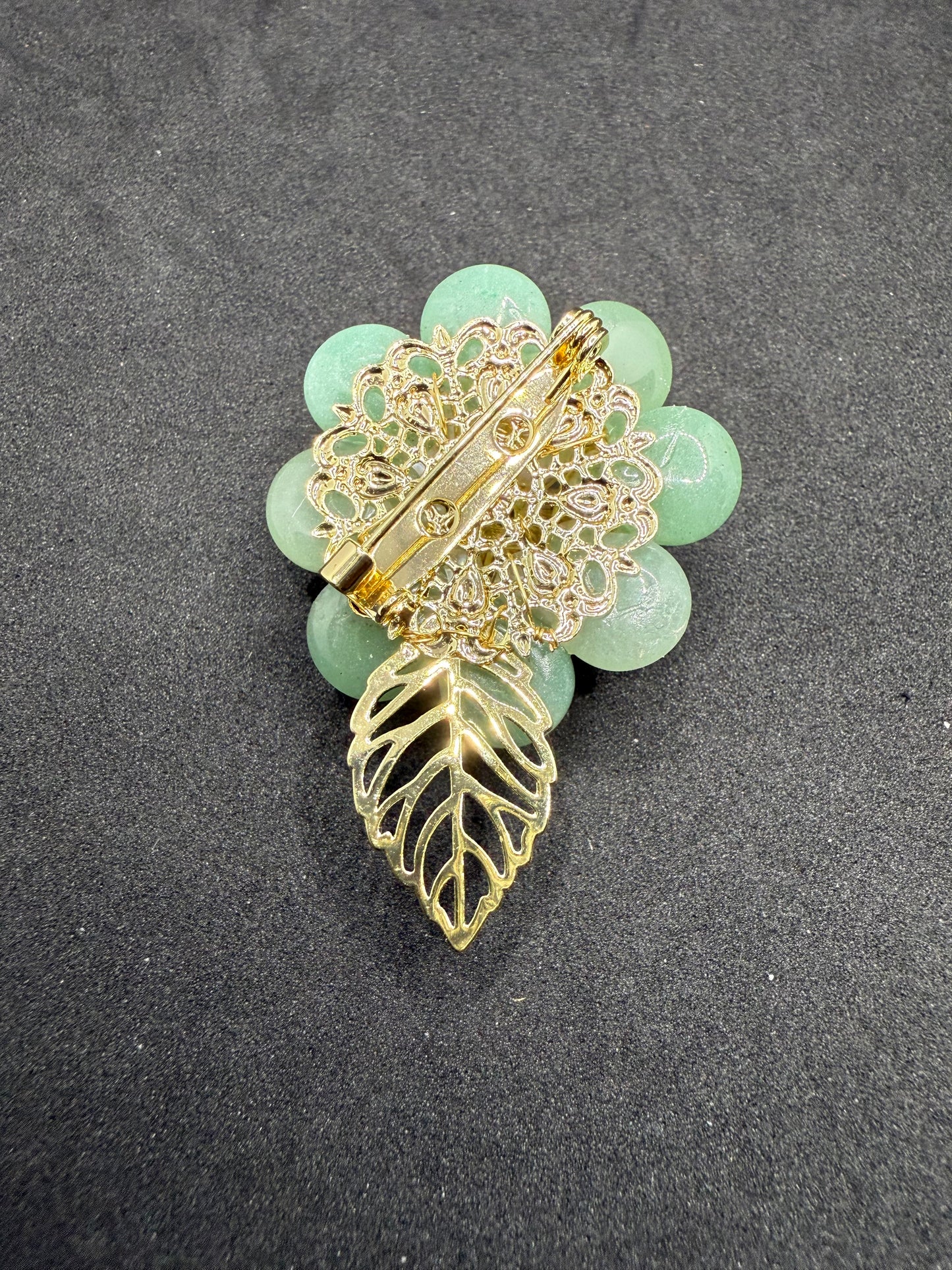 Elegant Jade & Agate Floral Brooch