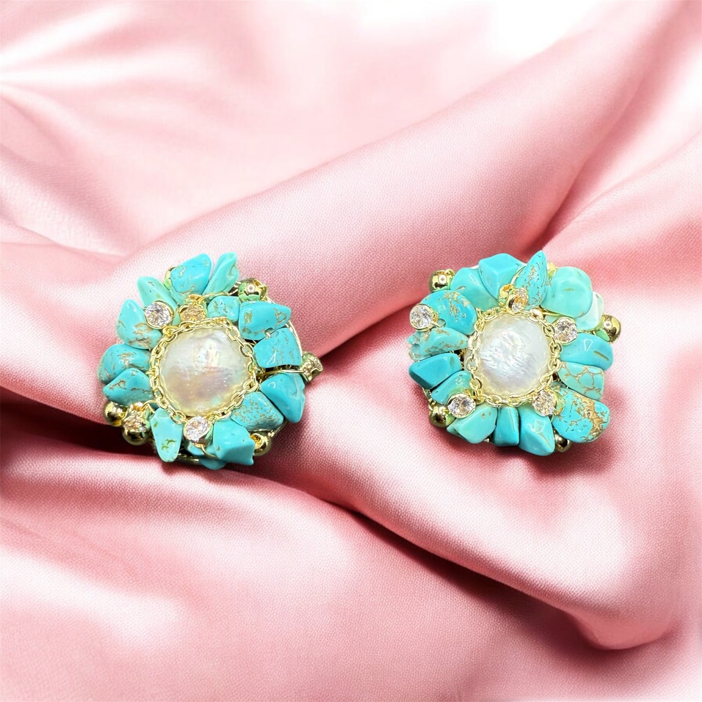 Boucles d'oreilles baroques en fleurs de turquoise