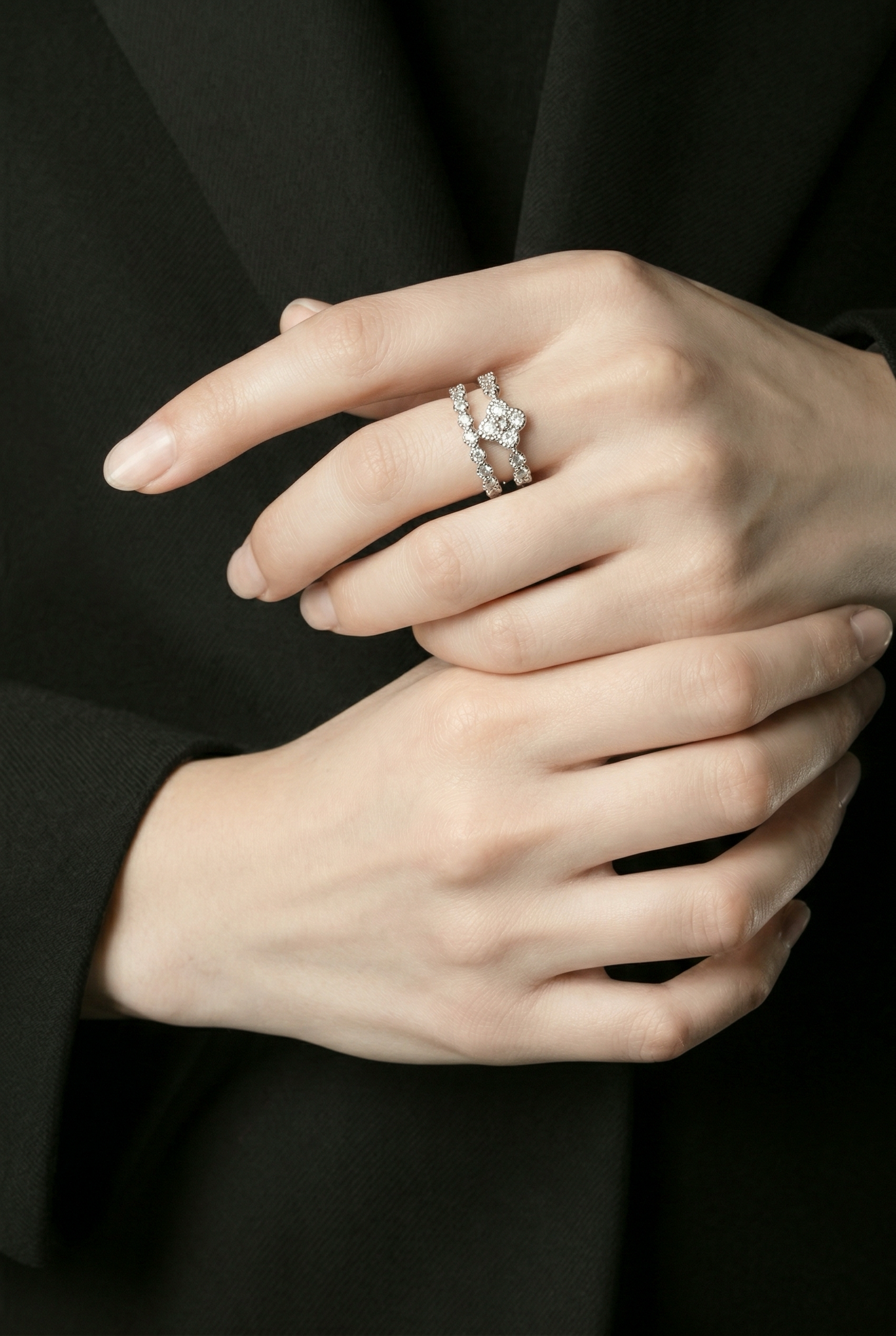 Bague trèfle double couche