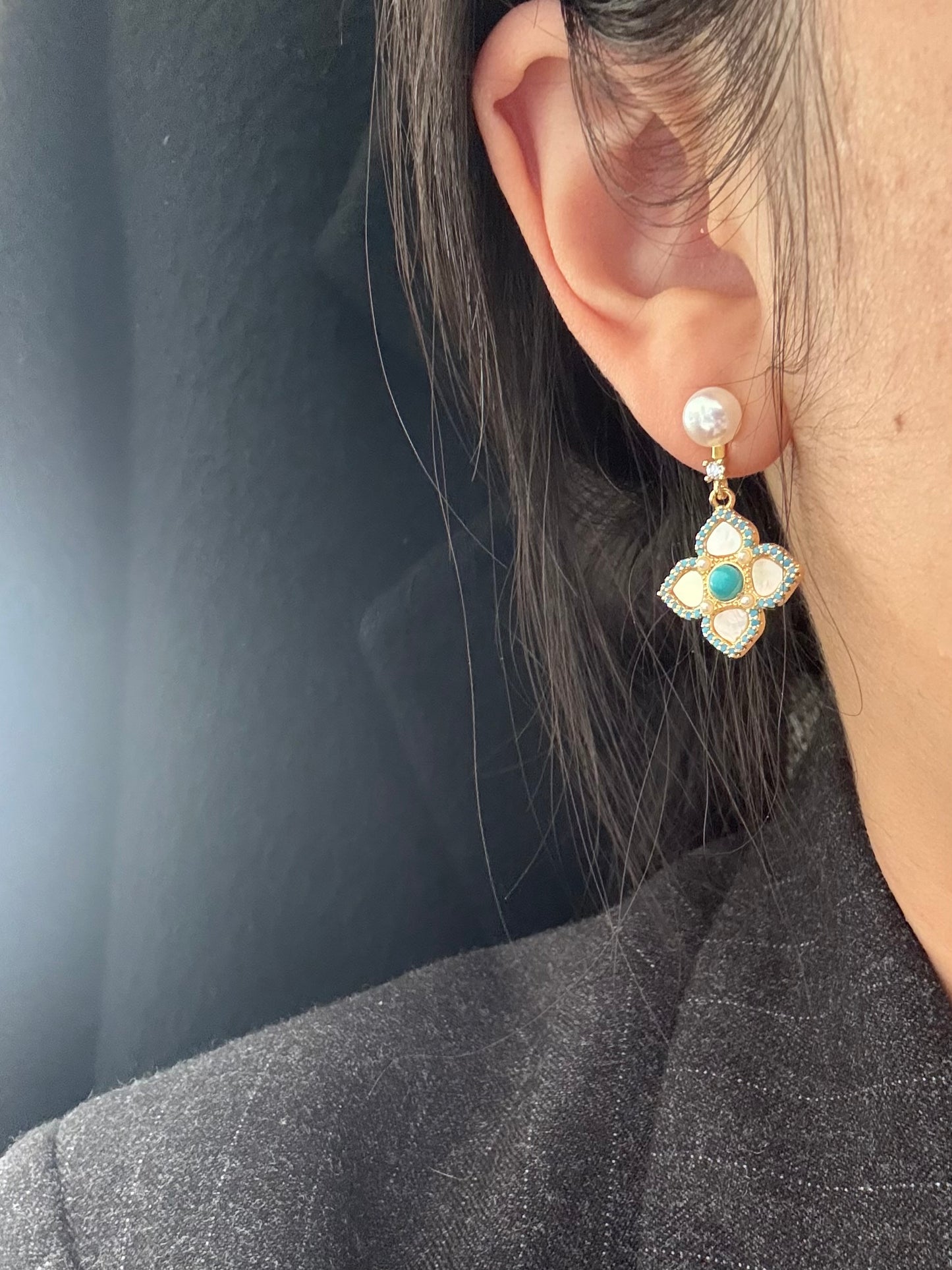 Azure Blossom Pearl Earrings