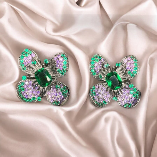 Emerald Bloom Butterfly Earrings