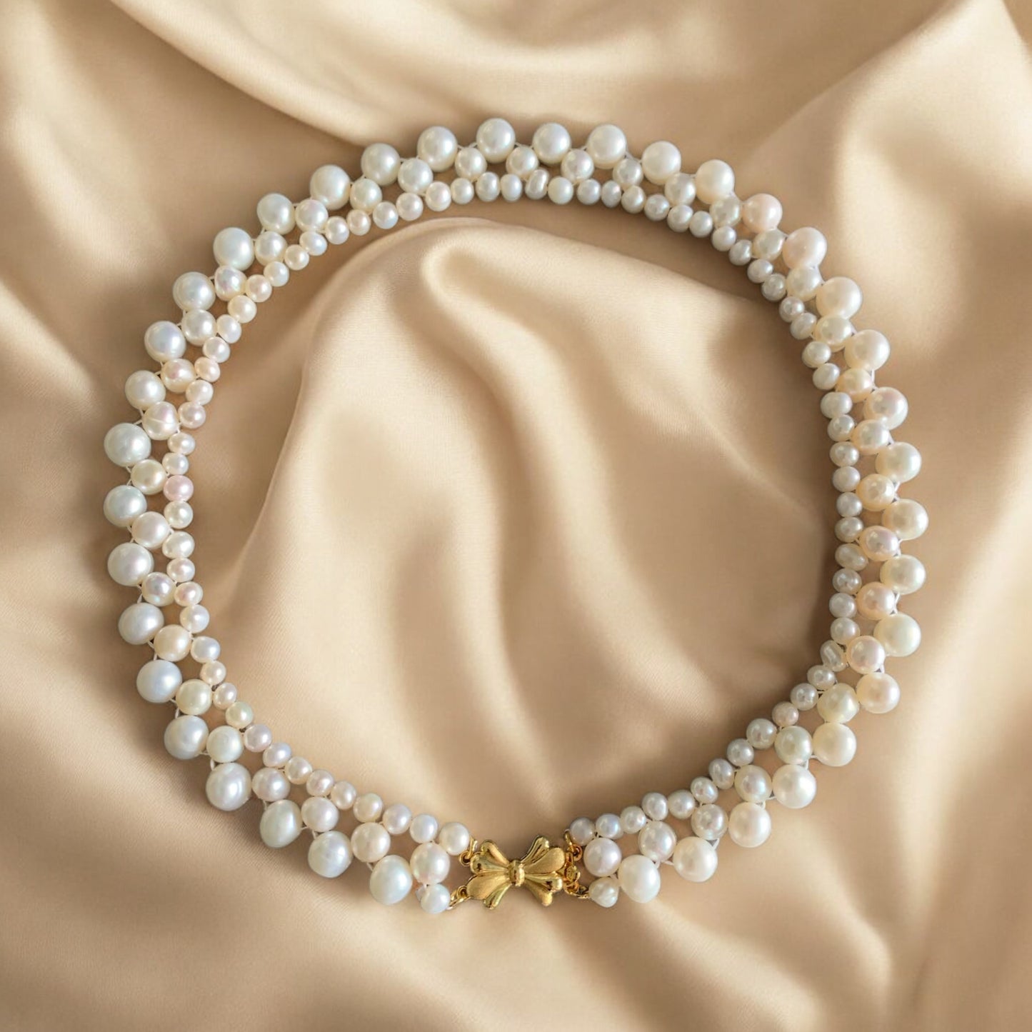 Handmade Pearl Ribbon Choker Necklace