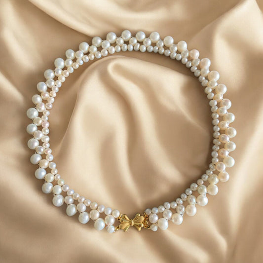 Handmade Pearl Ribbon Choker Necklace