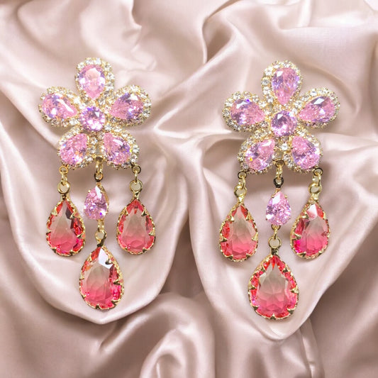 Blush Pink Flower Cascade Earrings