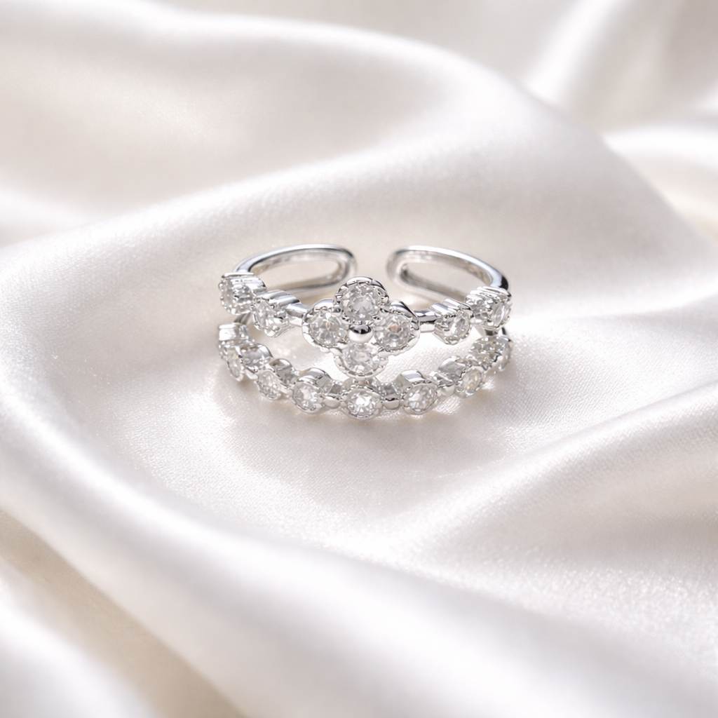 Bague trèfle double couche