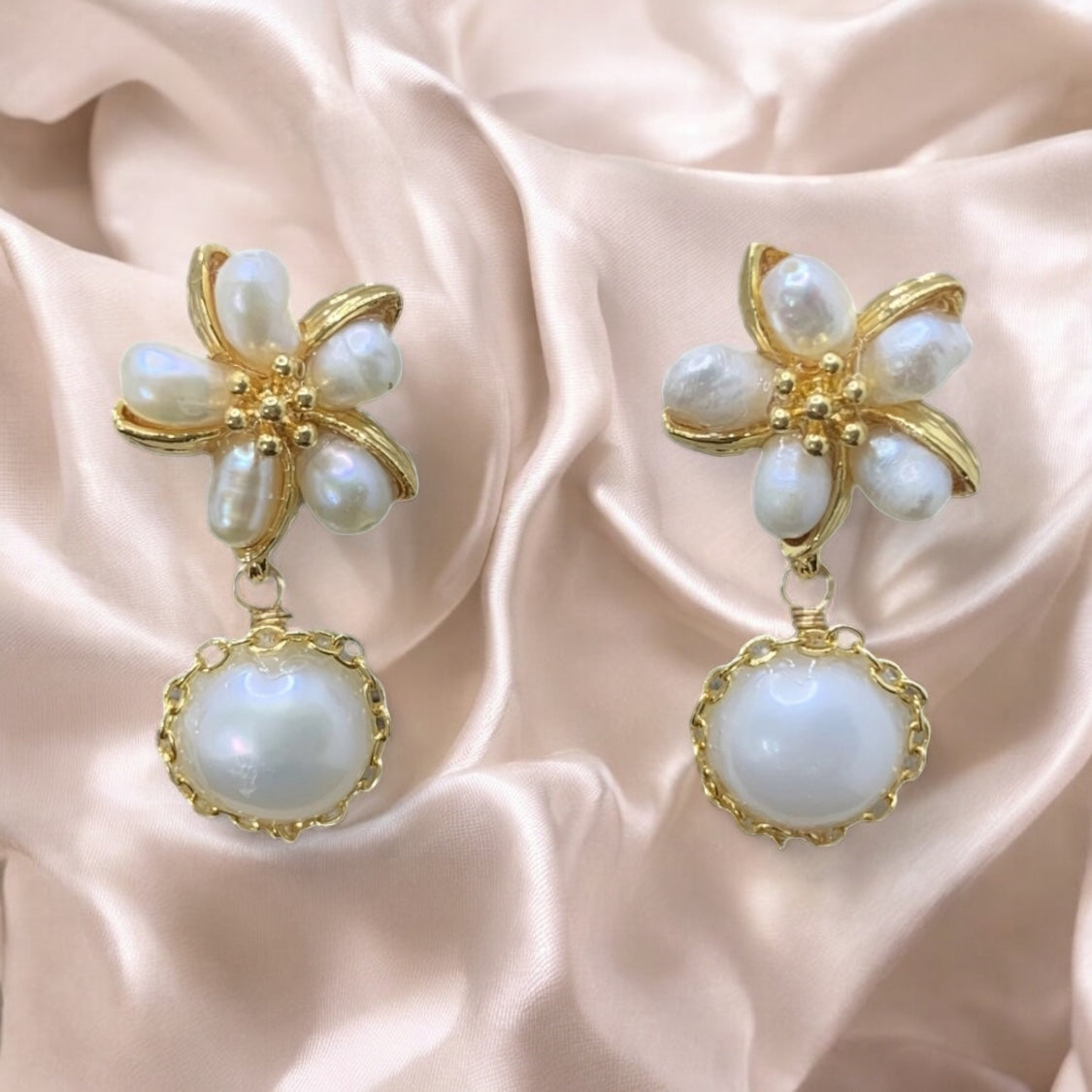 Pearl Blossom Drop Earrings