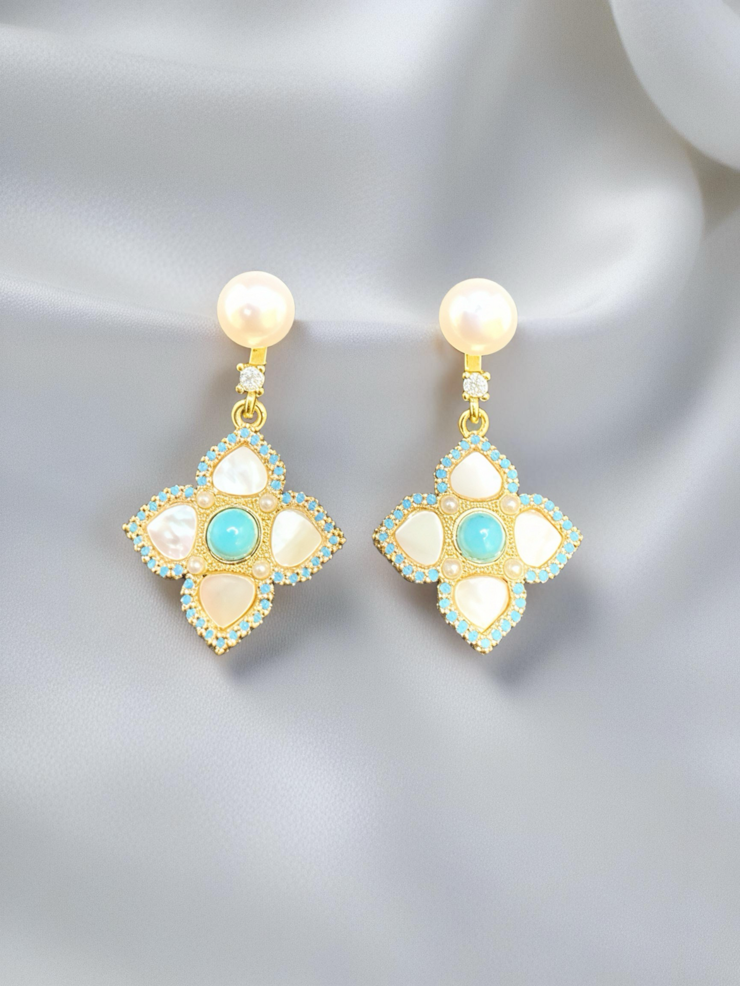 Azure Blossom Pearl Earrings
