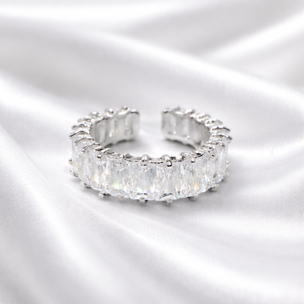 Bague d'éternité taille émeraude éclatante