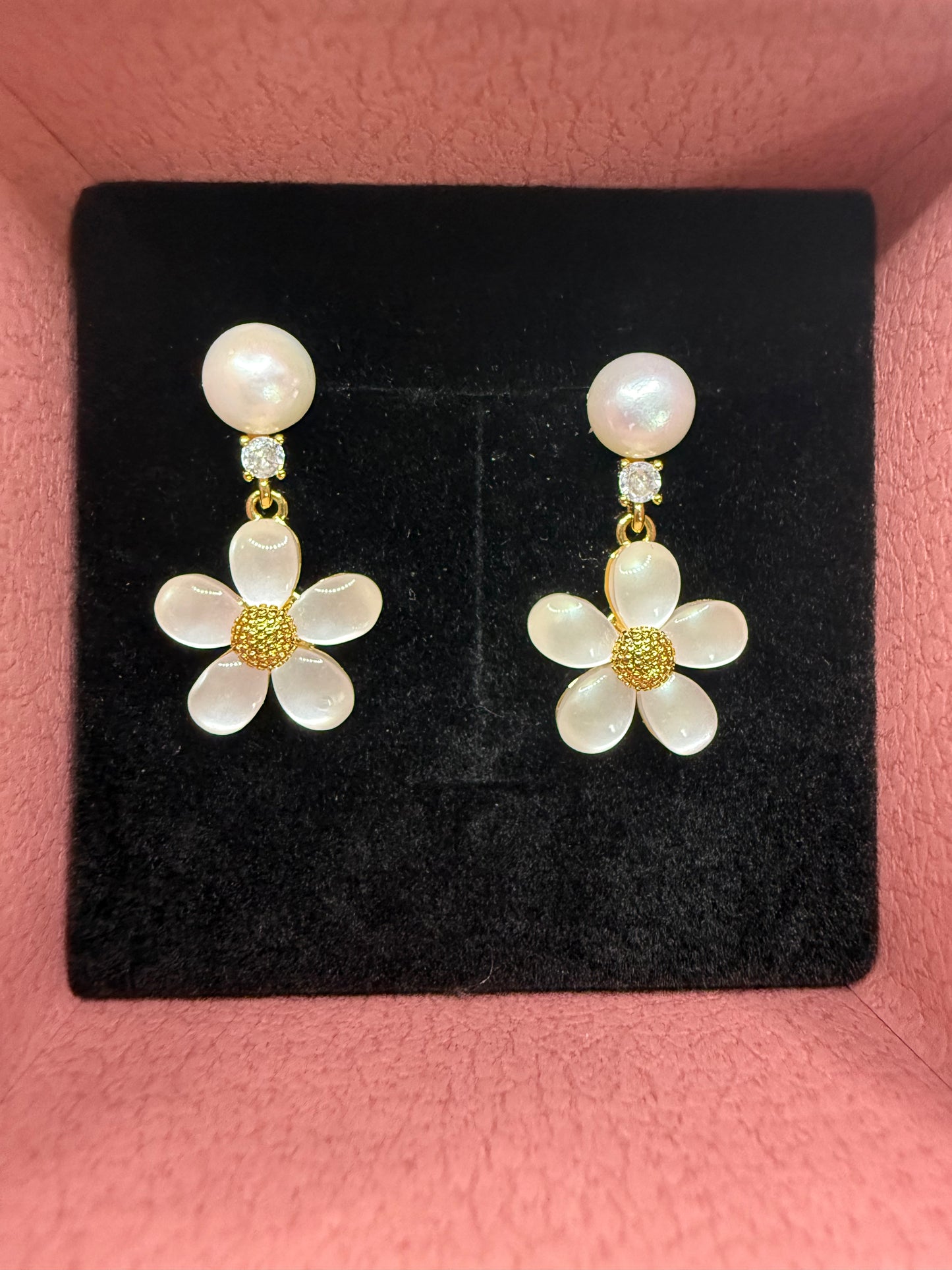 Lila Daisy Pearl Drop Earrings