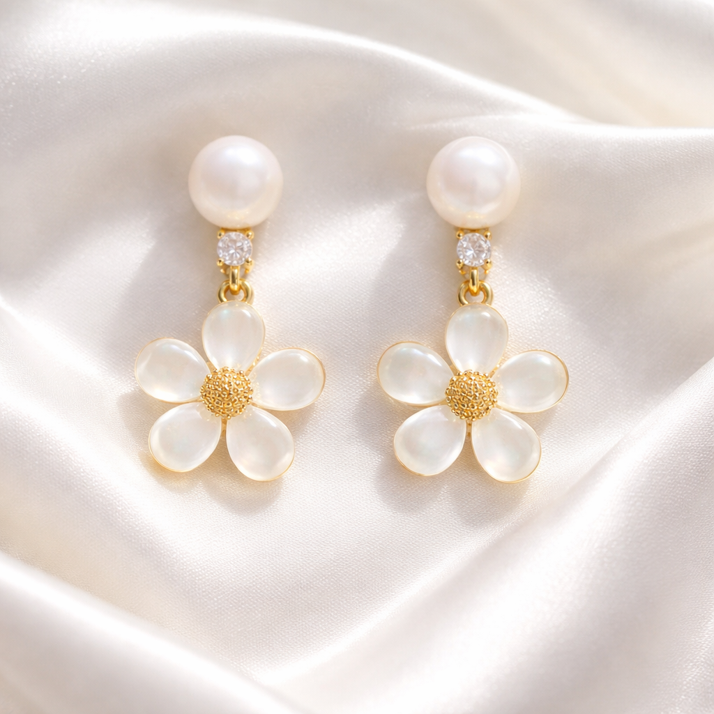 Lila Daisy Pearl Drop Earrings